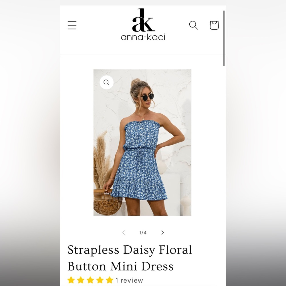 Anna Kaci Strapless Daisy Floral Button Mini Dress